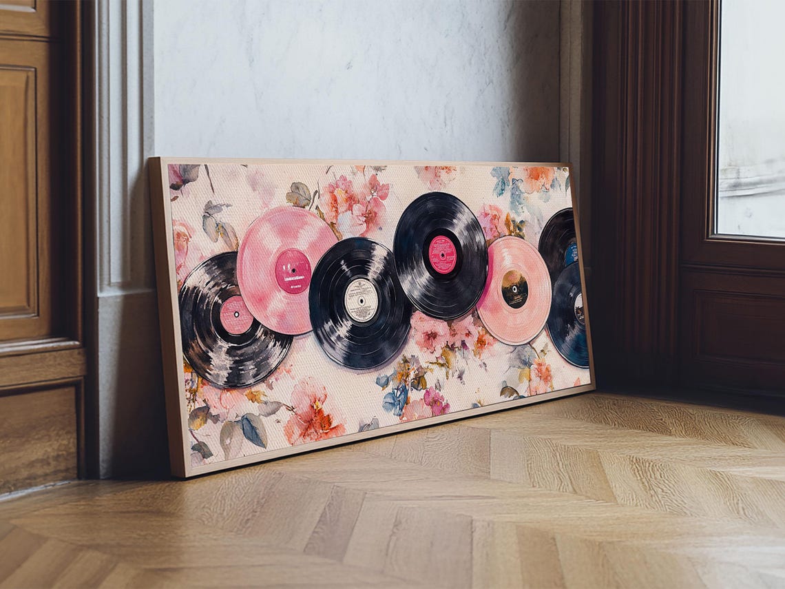 Retro Vinyl Records Floral Watercolor Music Lover Nostalgia Poster - Image 4