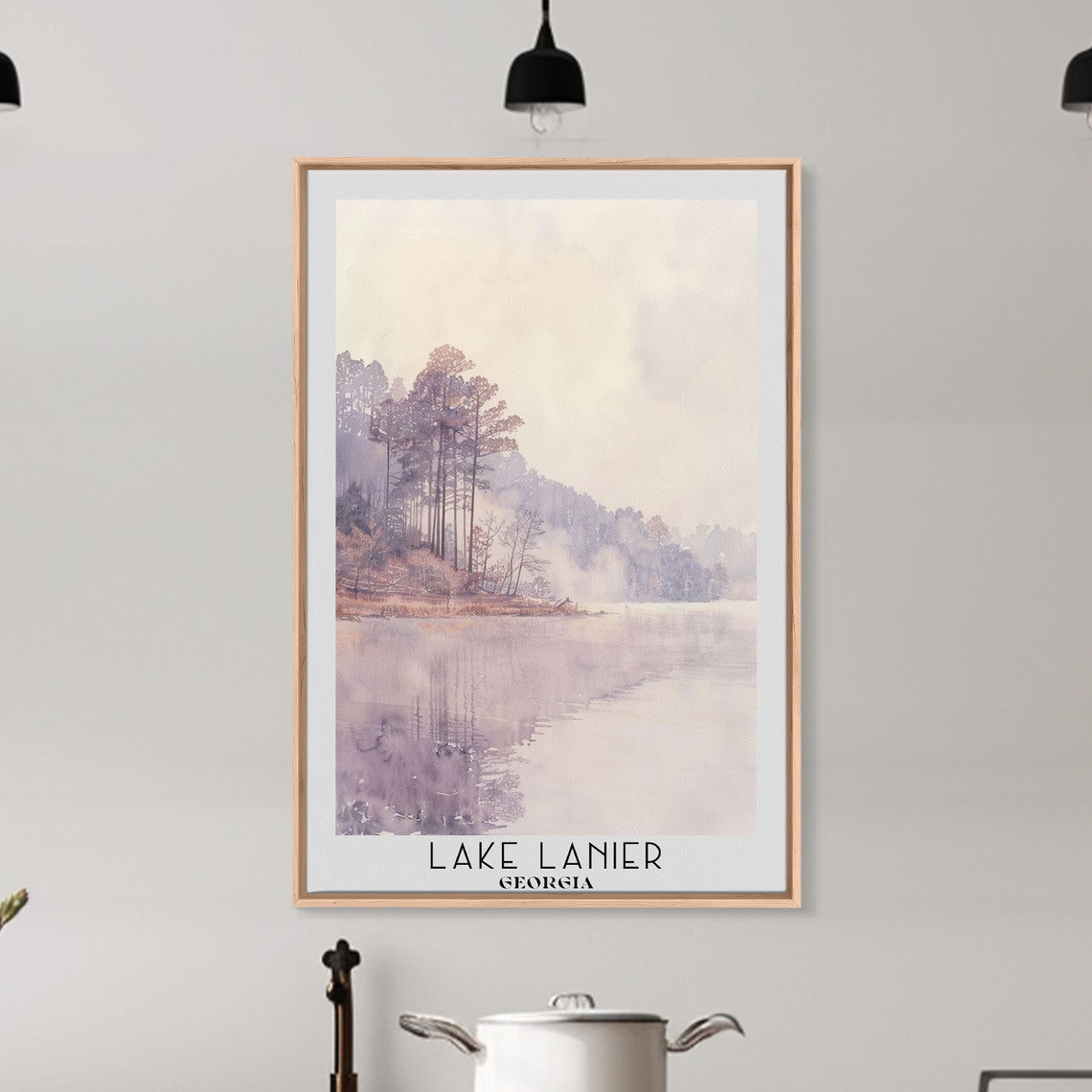 Serene Lake Lanier Georgia Misty Morning Watercolor Travel Poster - Image 2