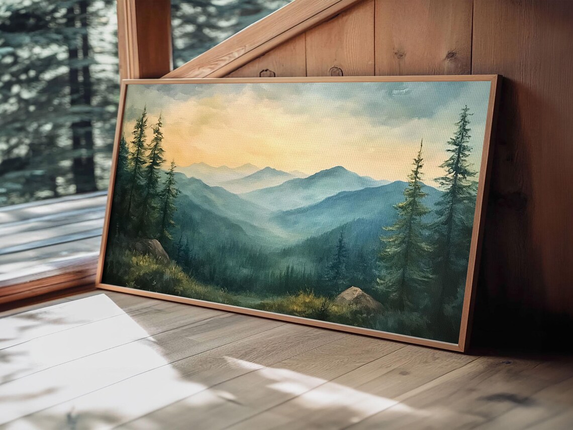 Blue Ridge Mountains Minimalist Watercolor Art Print - Image 3