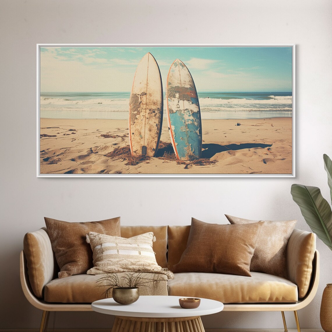Abandoned Vintage Surfboards Sandy Beach Ocean Waves Retro Poster - Image 5