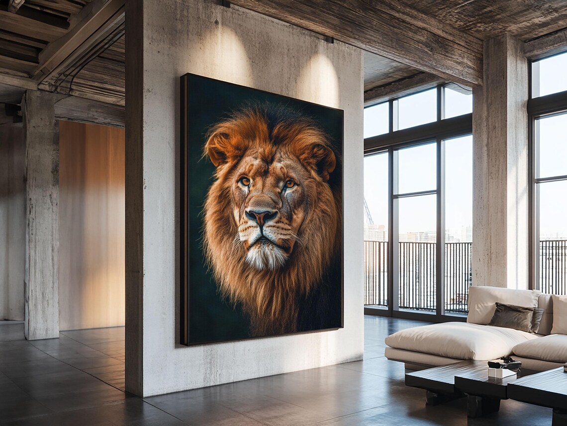 Majestic Lion Portrait Dark Moody Wildlife Photography Art Print - Image 4