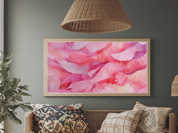 Koi Fish Print Whimsical Pink Wall Art Feminine Pastel Room Decor Cottagecore Bedroom Artwork Gift Idea For Her