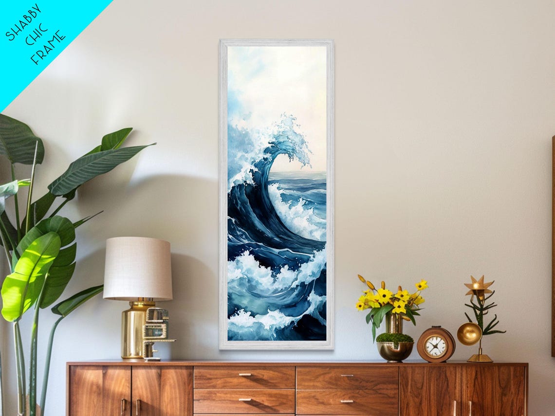 Towering Navy Ocean Wave White Foam Watercolor Coastal Wall Poster - Image 3
