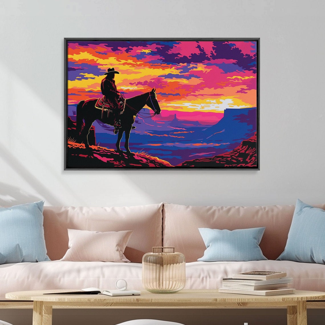 Wild West Cowboy Sunset Pop Art Silhouette Horse Canyon Vista Poster - Image 4