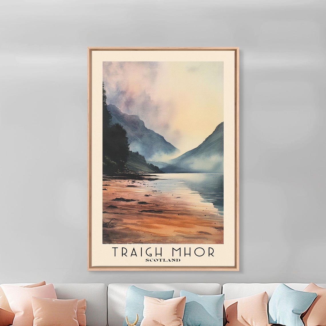 Traigh Mhor Scotland Misty Pink Sand Beach Mountain Backdrop Poster - Image 2