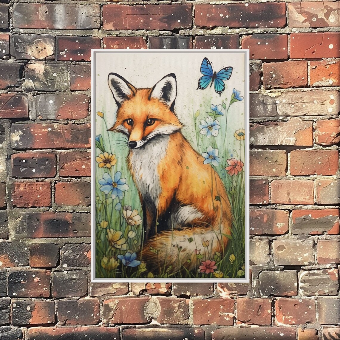 Red Fox Among Wildflowers Watercolor Butterfly Woodland Art Poster - Image 4