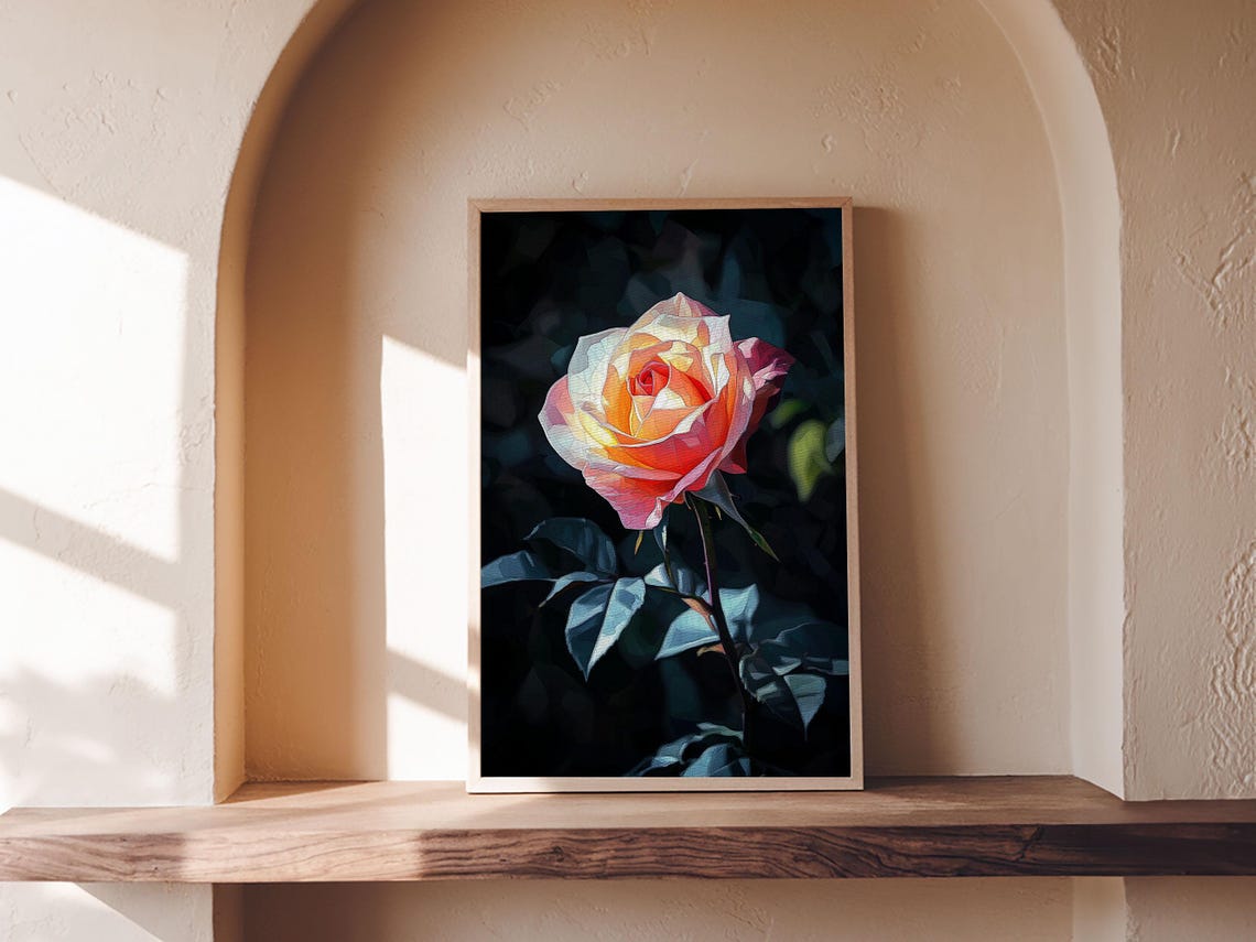Yellow Rose Abstract Painting Print Rose Painting Wall Art Gift For Her Wall Decor Vintage Painting Rose Still Life Art Living Room Art - Image 6