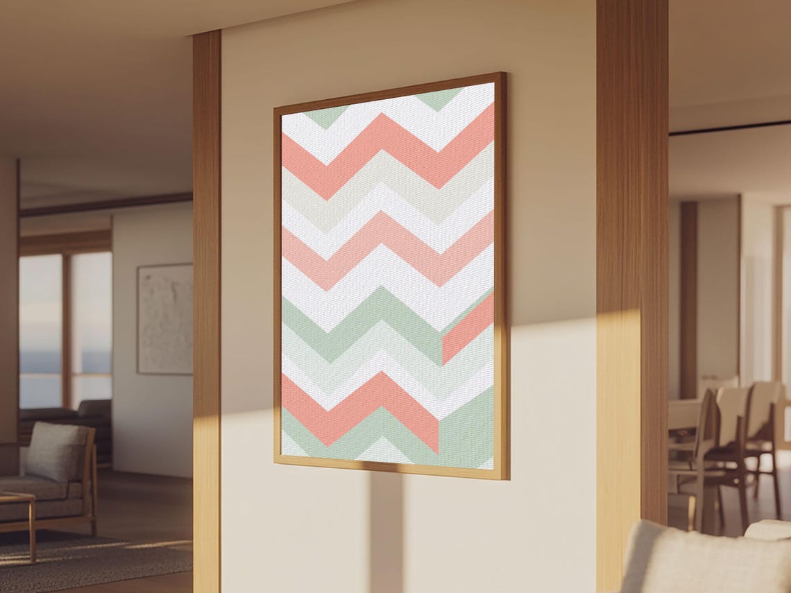Pastel Chevron Zigzag Pink Green Geometric Modern Abstract Art Print - Image 3