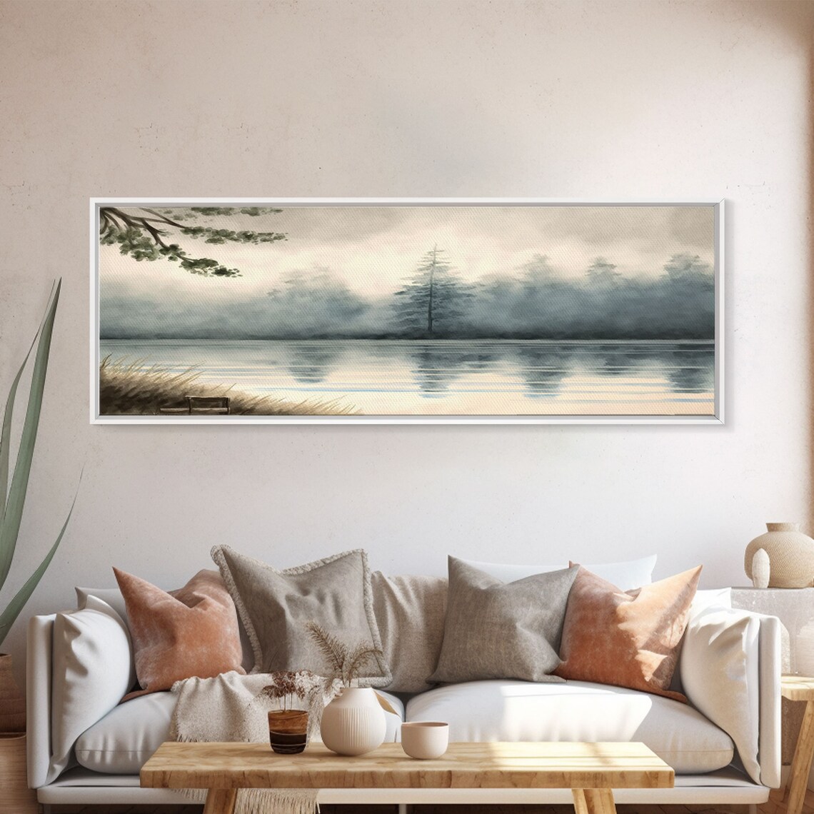 Misty Fog-Covered Lake And Pine Forest Panoramic Art Print - Image 5