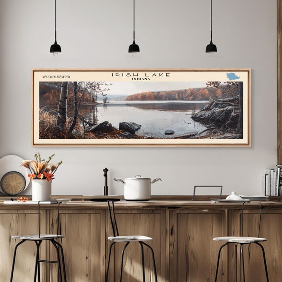 Irish Lake Indiana Framed Print Panoramic Lake House Decor Wall Art Travel Poster Peaceful Lake Painting Home Decor