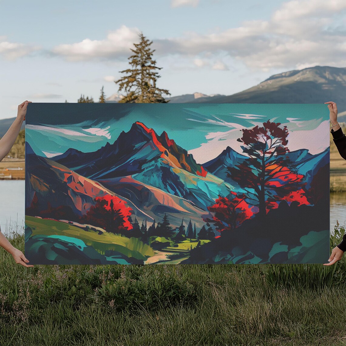 Watercolor Panoramic Landscape, Nature Art Print