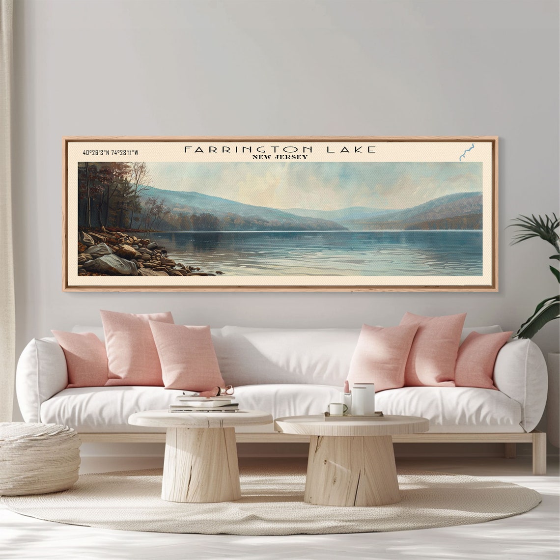 Farrington Lake New Jersey Framed Print Lake House Decor Panoramic Wall Art Travel Poster Modern Lake Painting Nature Art - Image 3