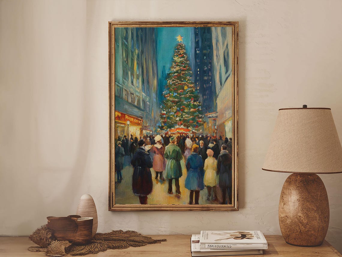 Christmas Tree Lighting Ceremony In City Square Night Crowd Art - Image 2
