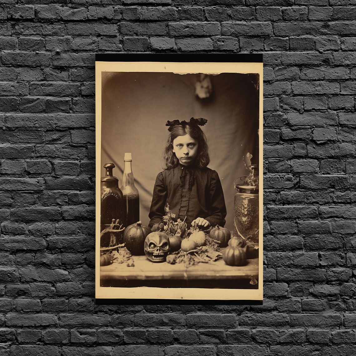 Spooky Vintage Photograph Girl Skulls Pumpkins Apothecary Gothic Decor Poster - Image 6