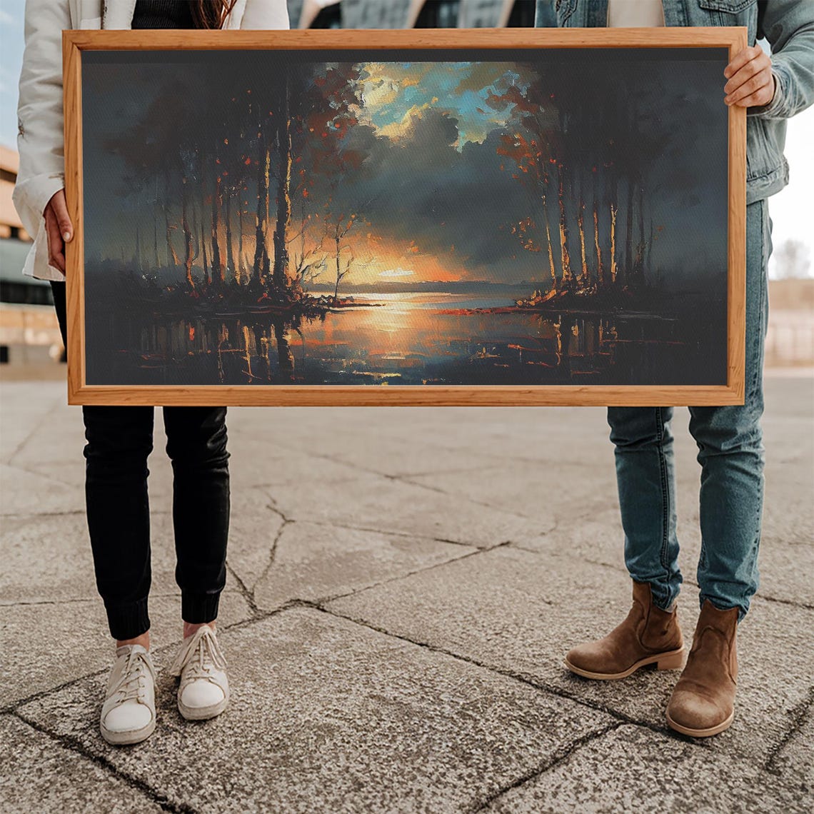 Moody Dark Lake Sunset Orange Glow Reflection Vintage Style Poster - Image 5