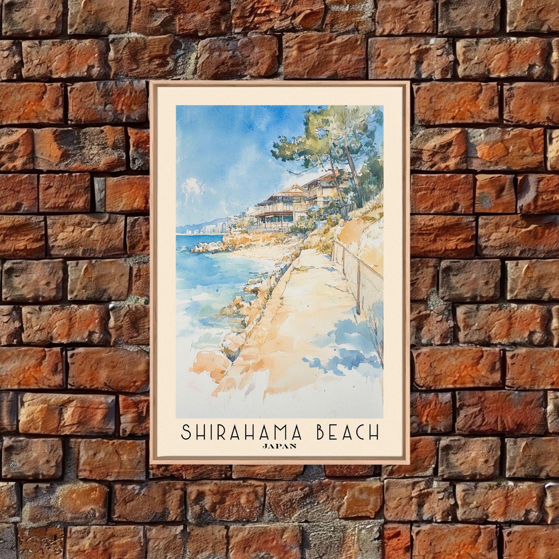 Shirahama Beach Japan Seaside Promenade Rocky Shore Pine Trees Poster