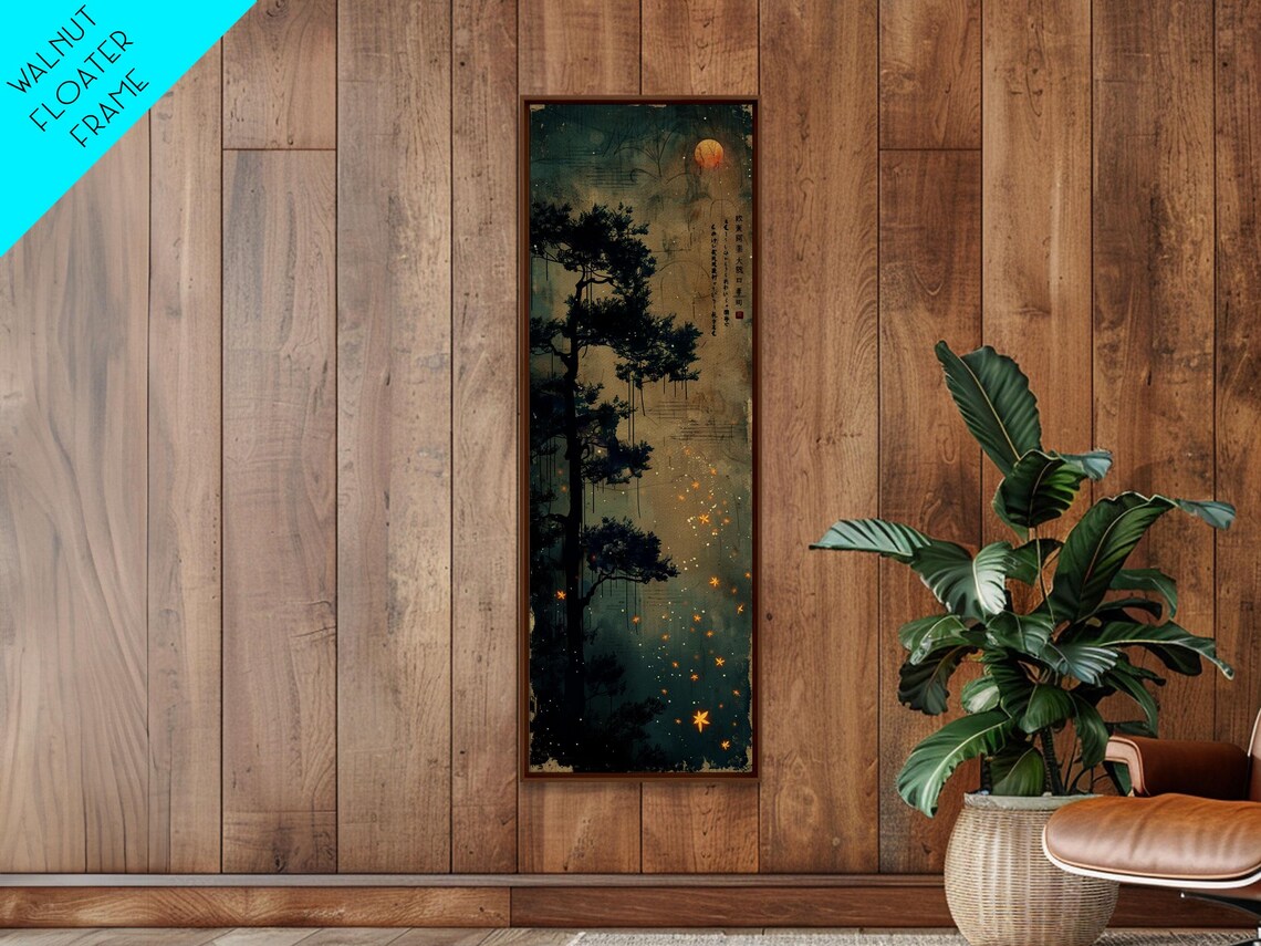 Pine Tree Moonlit Sky Japanese Art Skinny Art Tall Art Framed Print Ukiyo E Style - Image 2