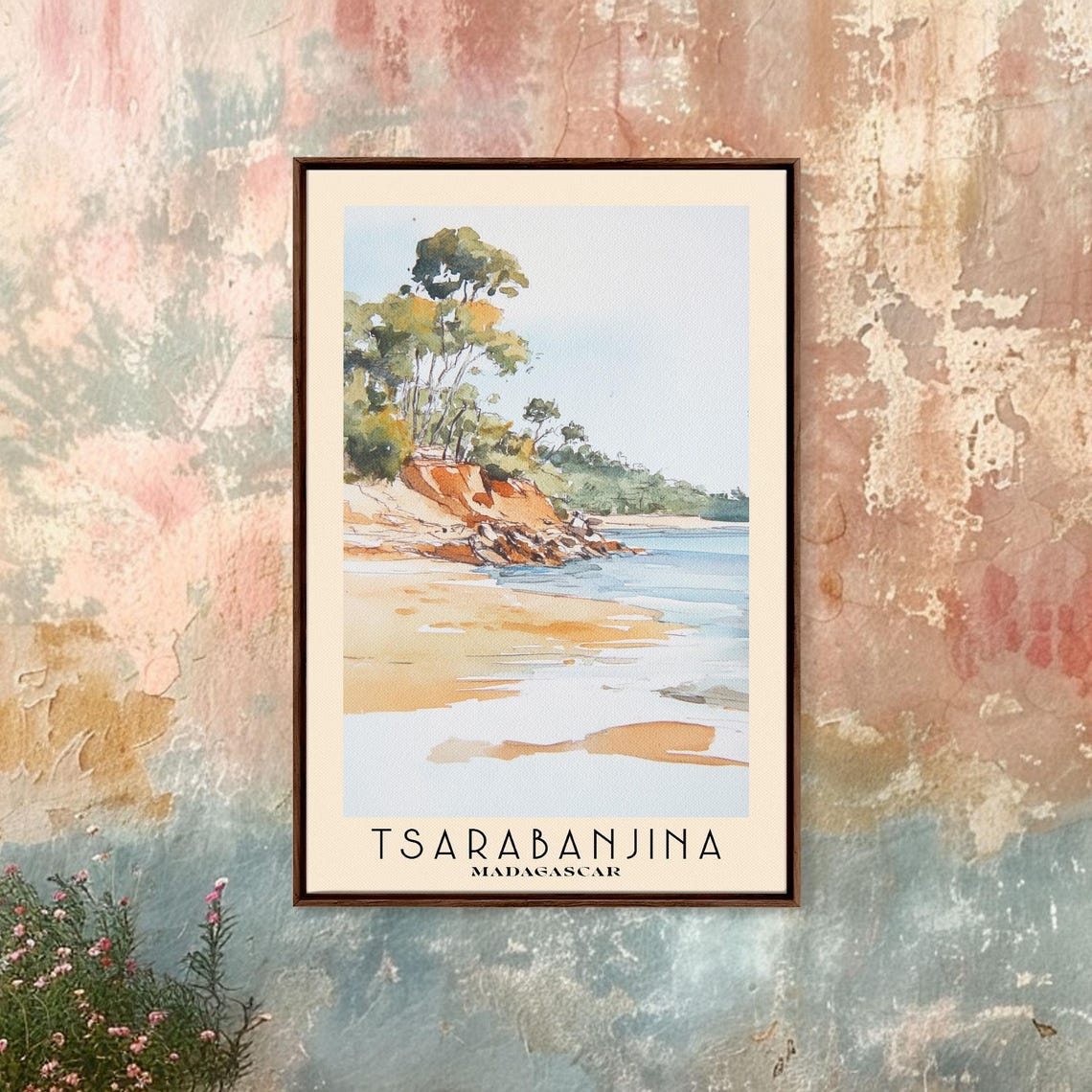Tsarabanjina Madagascar Sandy Beach Red Cliffs Watercolor Poster - Image 4