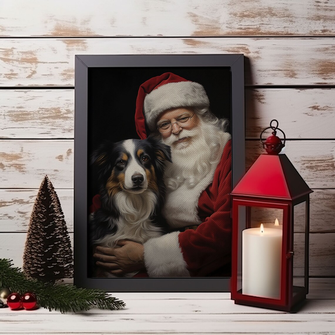 Santa Claus And His Border Collie Christmas Wall Art Dog Gift Christmas Dog Winter Wall Art Santa Decor Santa Art Print Cute Dog - Image 5