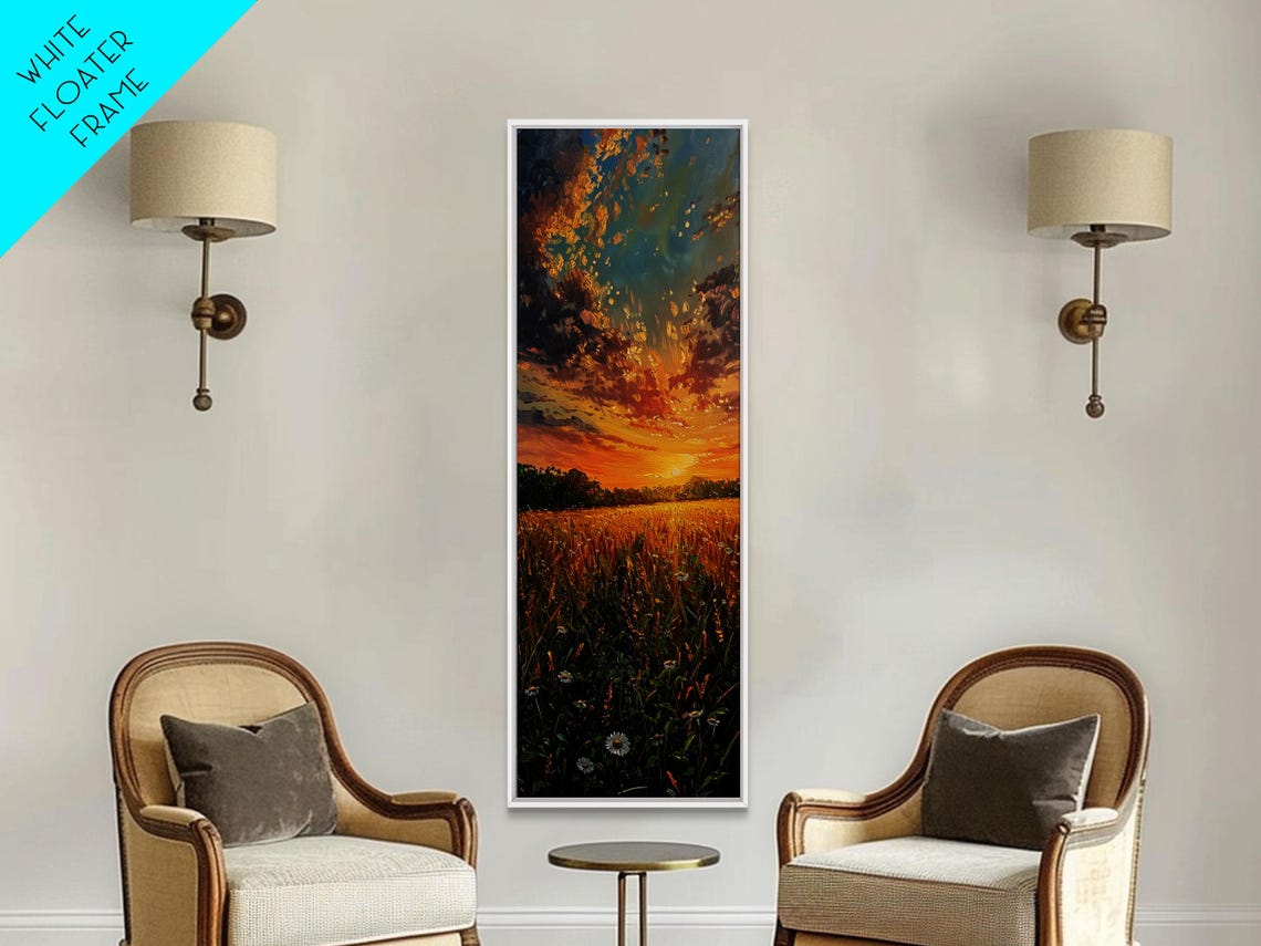 Wheat Fields At Sunset Framed Print Beautiful Wall Art Skinny Art Tall Art Statement Piece Living Room Decor