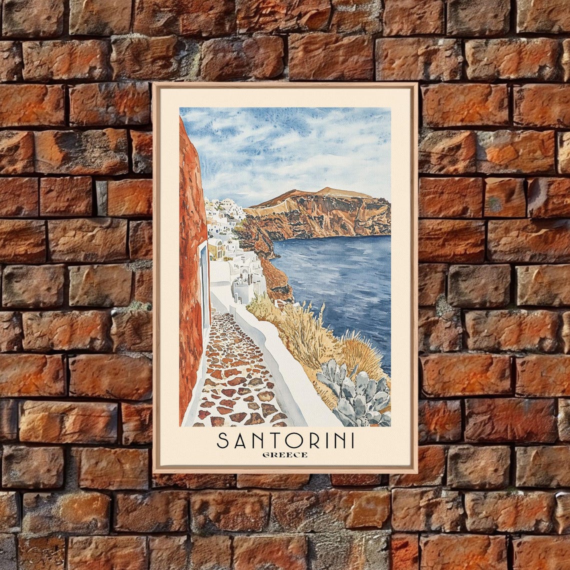 Santorini Greece White Alley Caldera Sea View Red Cliffs Poster - Image 5