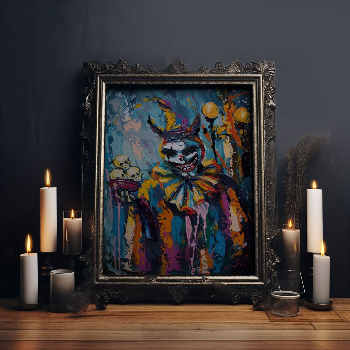 Grinning Horror Clown Skulls Abstract Neon Color Horror Art Poster - Image 5