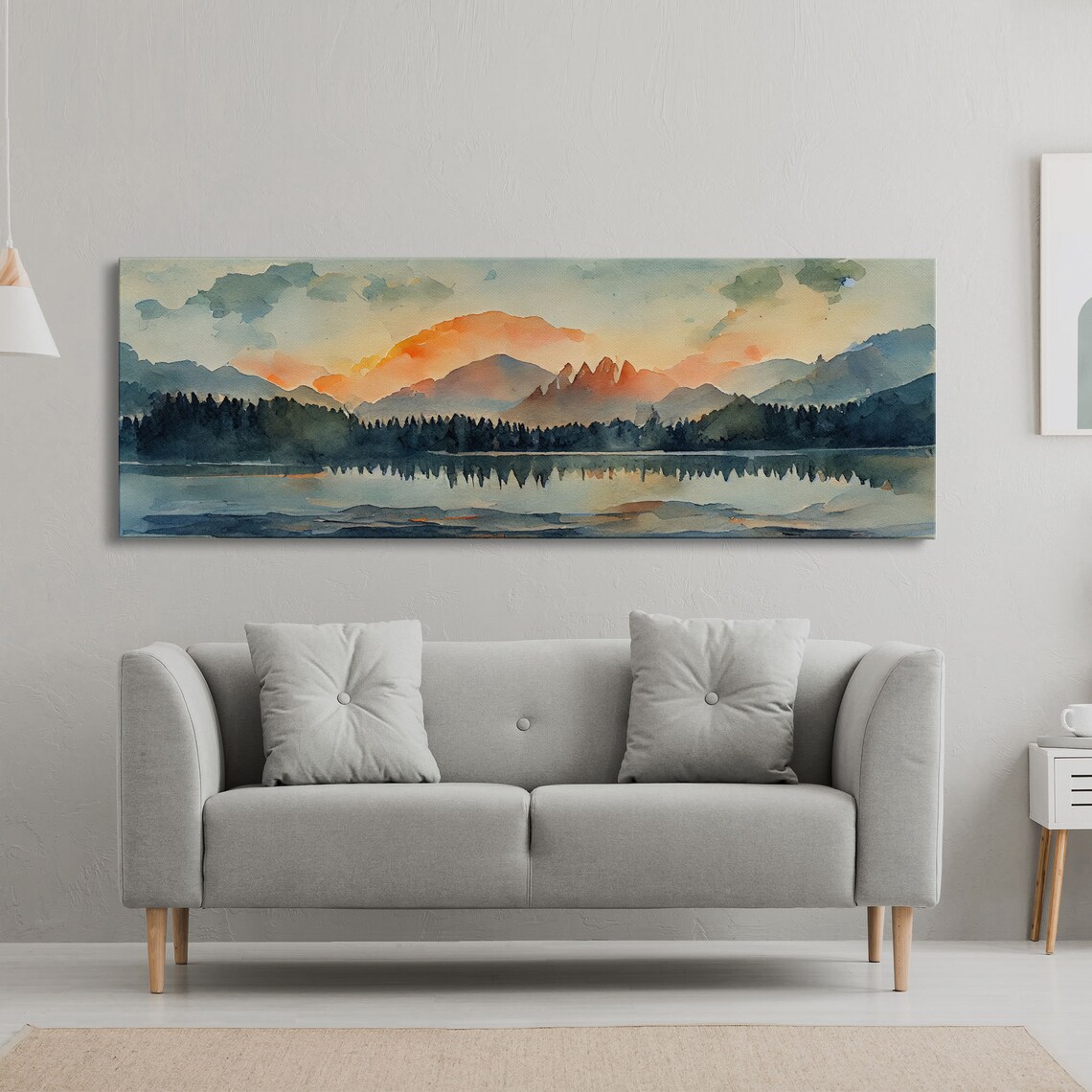 Watercolor Forest Fire Landscape Panoramic Art Print - Image 4
