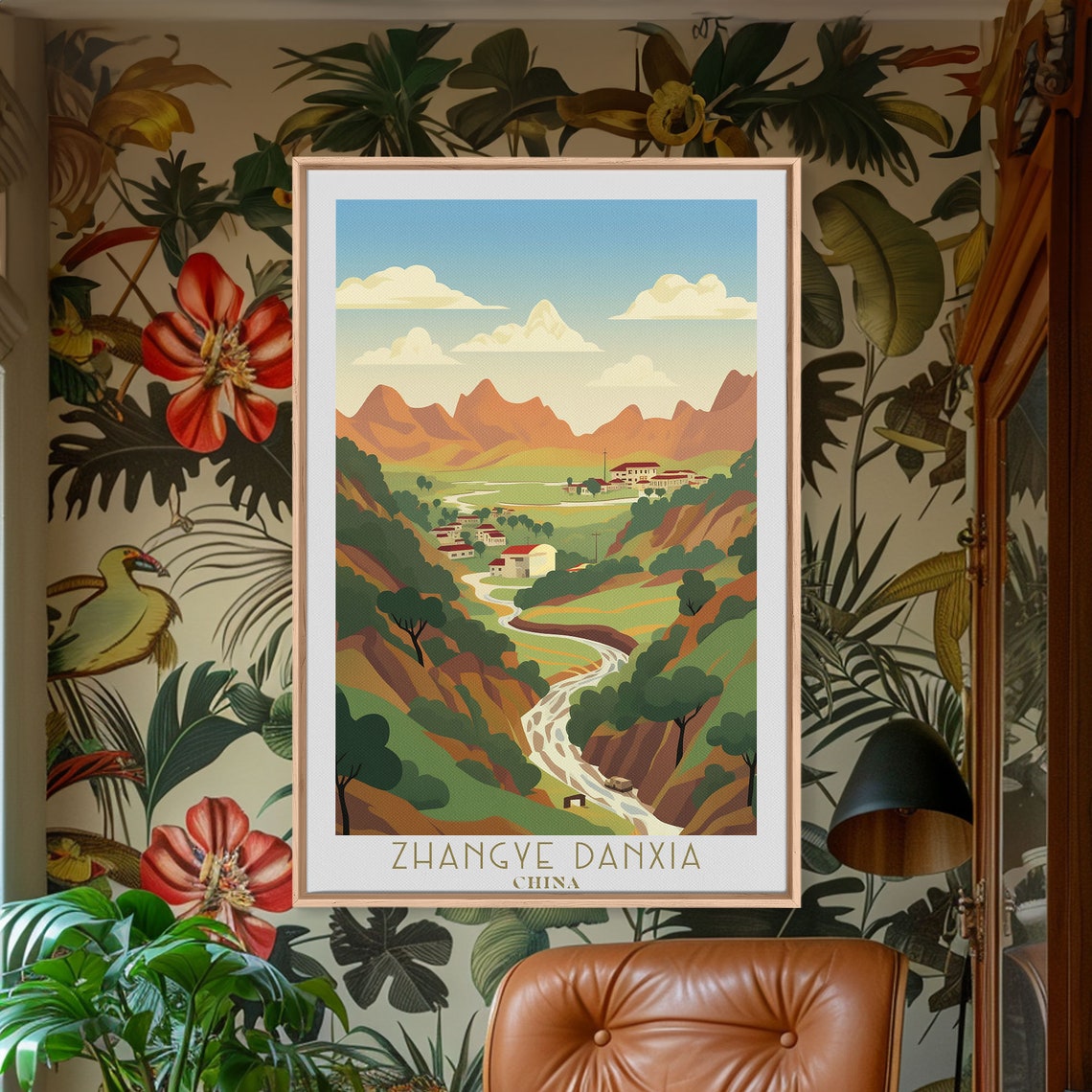 Zhangye Danxia China Rainbow Mountains Valley Village Travel Poster - Image 2