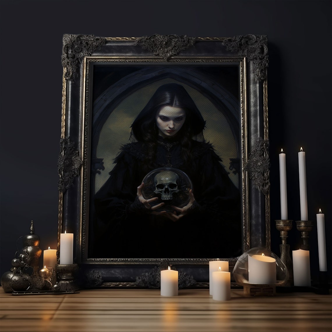 Gothic Fortune Teller Crystal Ball Skull Dark Witchy Art Poster - Image 5