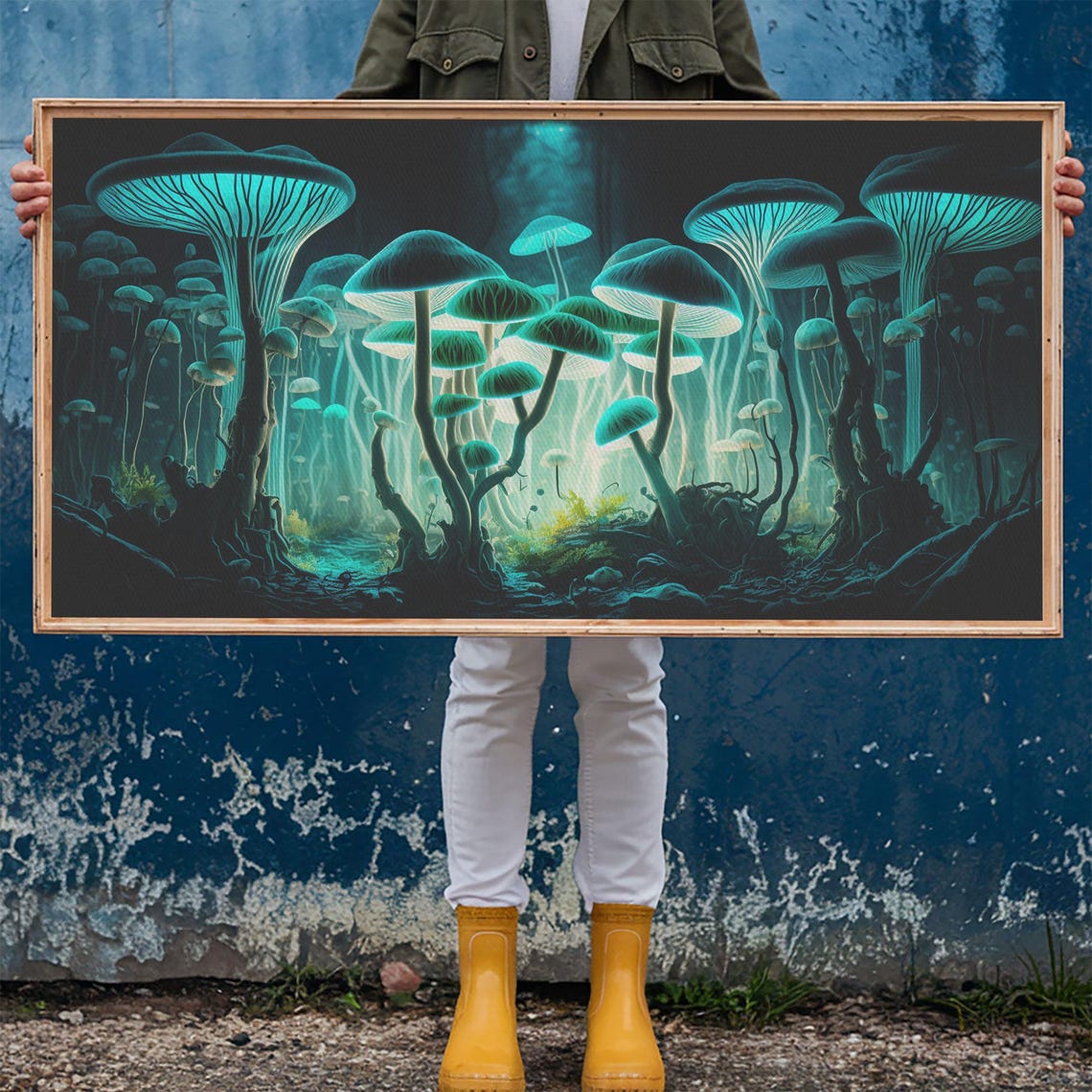 Glowing Bioluminescent Mushrooms Dark Forest Floor Teal Fantasy Poster - Image 6
