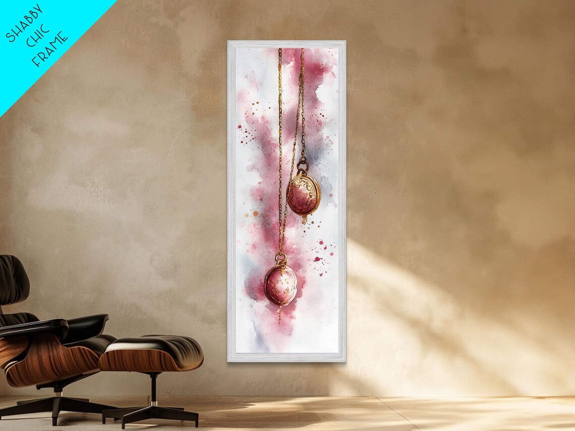 Pink Locket Print Feminine Gemstone Painting Cottagecore Wall Art Light Pink Wall Art Whimsical Art Rustic Decor Vertical Gift Idea - Image 3