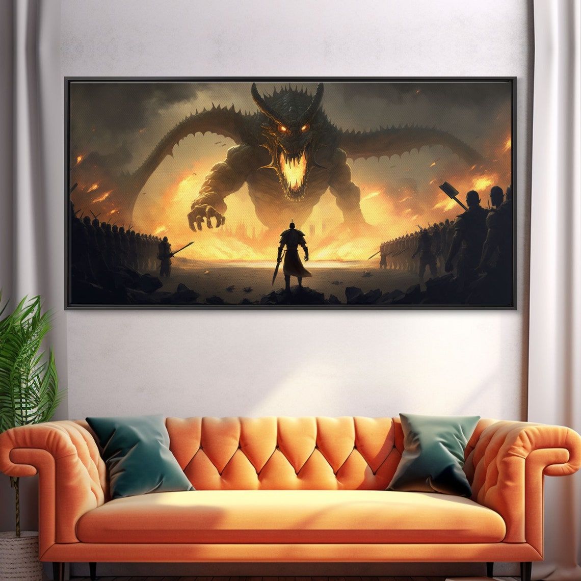Warrior Facing Fire Dragon Epic Battle Fantasy Dark Knights Art Poster - Image 5