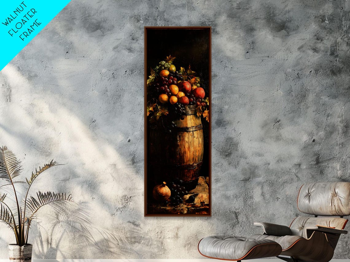 Still Life Oil Painting Print Of Fruit And A Wine Barrel Wine Room Art Wine Cellar Art Bar Decor Tall Skinny Art Skinny Vertical Art - Image 6
