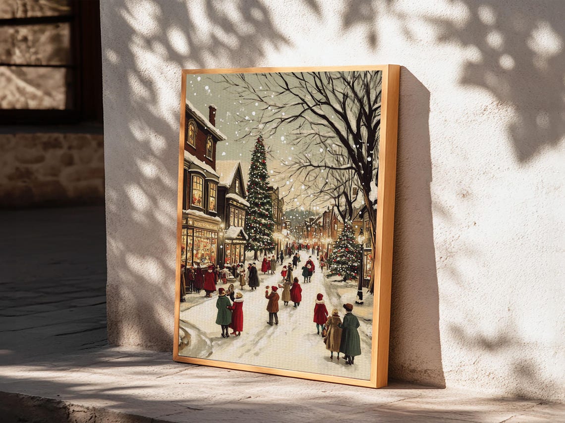 Christmas Village Painting Print Vintage Christmas Art Print Christmas Home Decor Framed Christmas Art Christmas Village Art - Image 6
