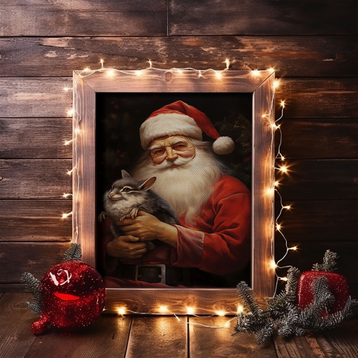 Santa Claus Holding A Chinchilla Christmas Pet Portrait Poster - Image 6