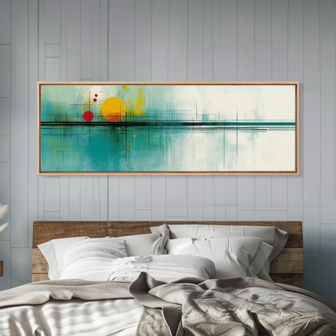 Abstract Turquoise Sunset Horizon With Golden Sun Modern Art Poster - Image 3