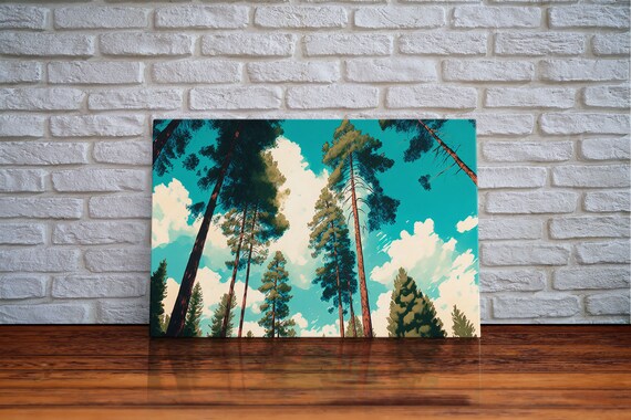 Pine Tree Forest And Blue Skies Framed Print Beautiful Wall Art Living Room Wall Decor Pine Cone Tree
