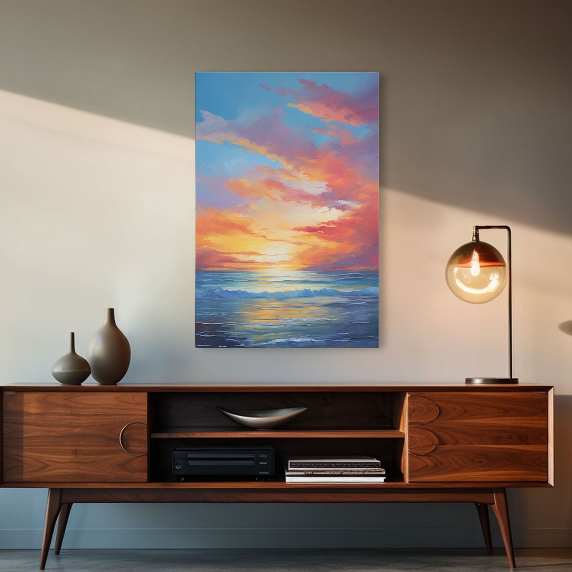 Ocean Sunset Vibrant Orange Pink Clouds Waves Seascape Art Poster - Image 4