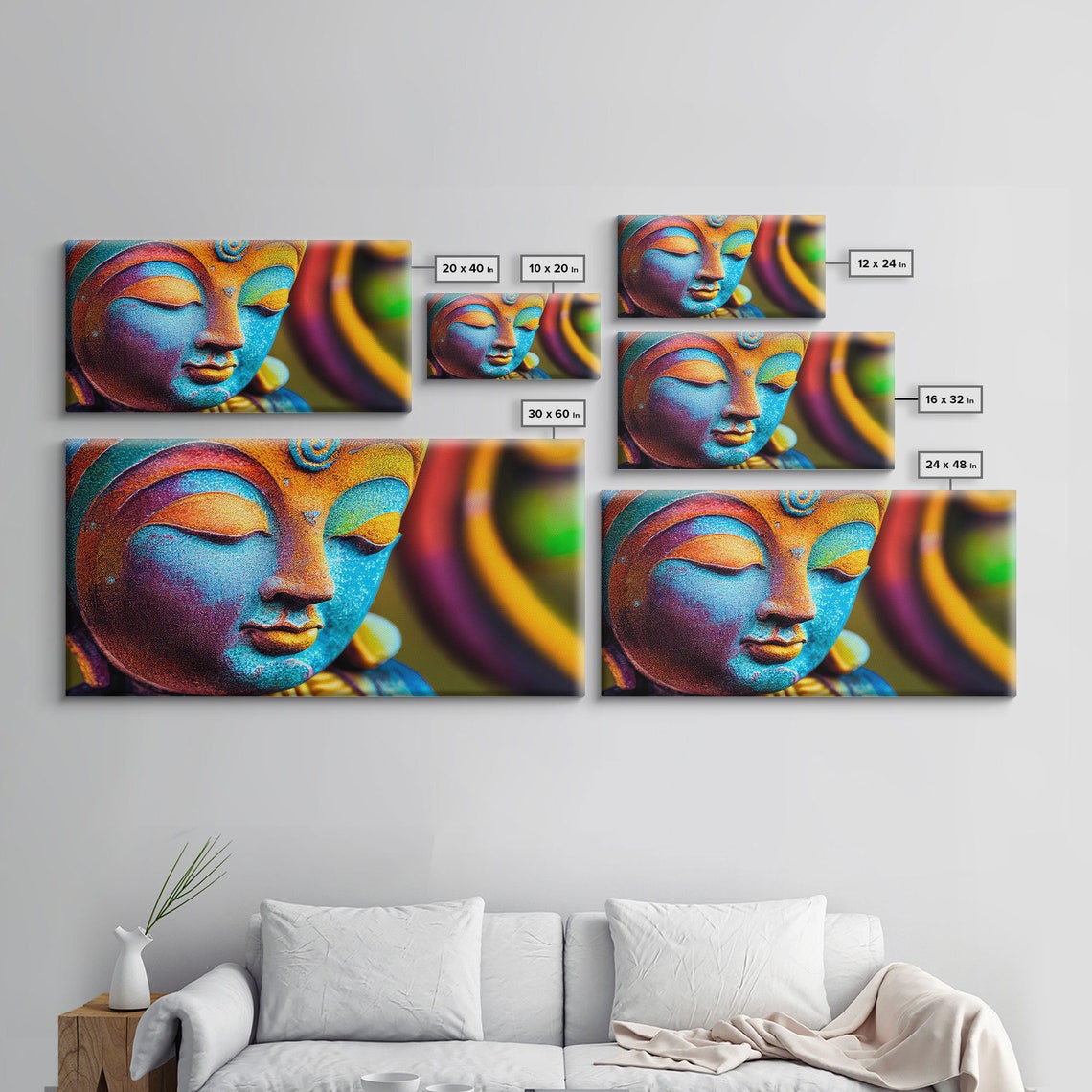 Rainbow Buddha Face Serene Meditation Colorful Zen Statue Poster - Image 2