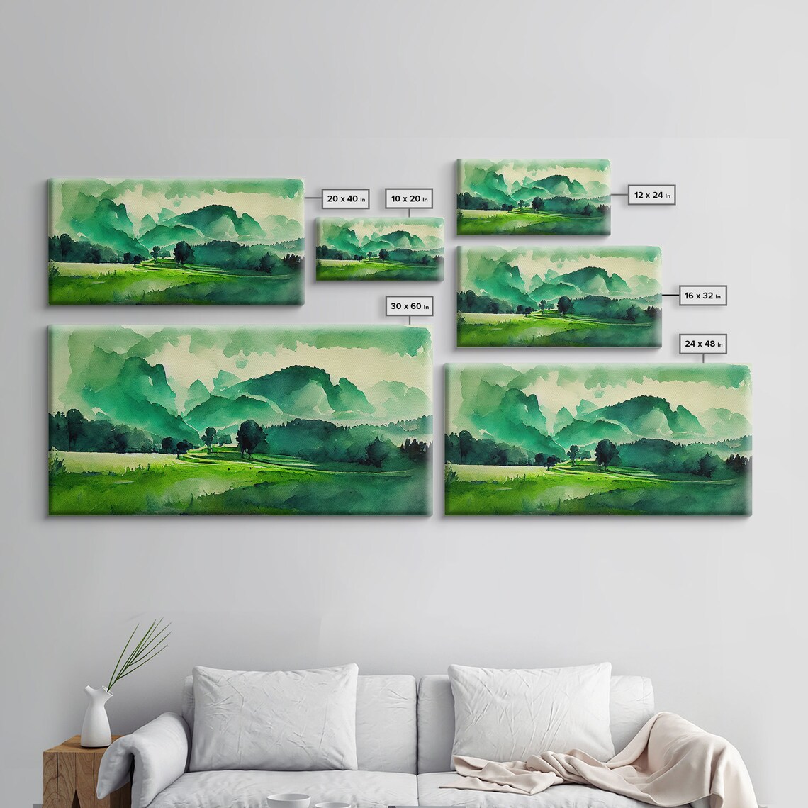 Emerald Green Watercolor Landscape Abstract Art Print - Image 2