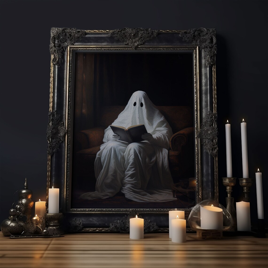 Victorian Ghost Reading A Book, Dark Academia Art Print