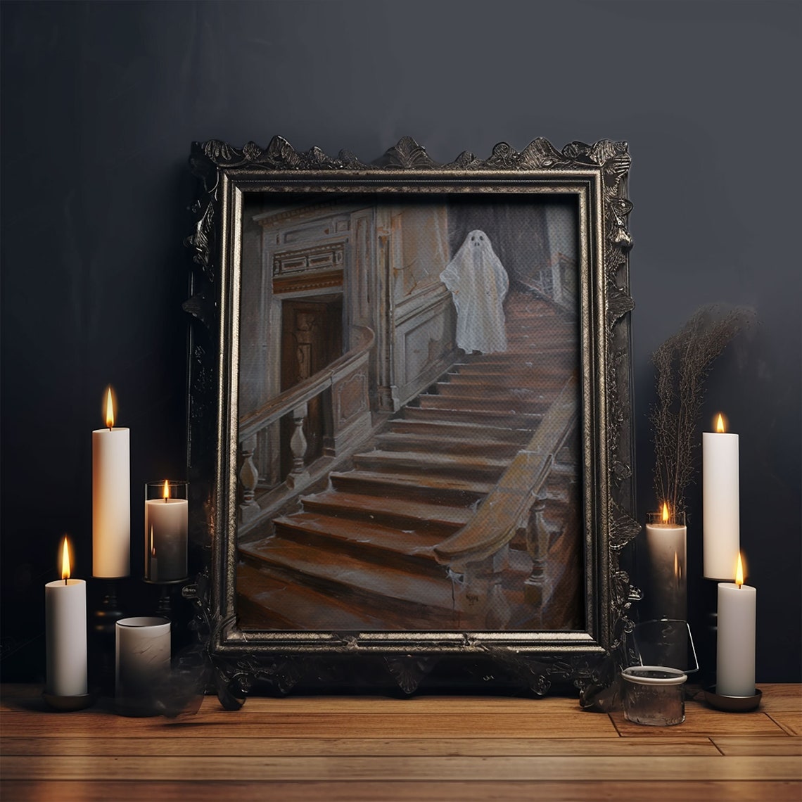 Sheet Ghost Grand Staircase Haunted House Vintage Art Poster - Image 6
