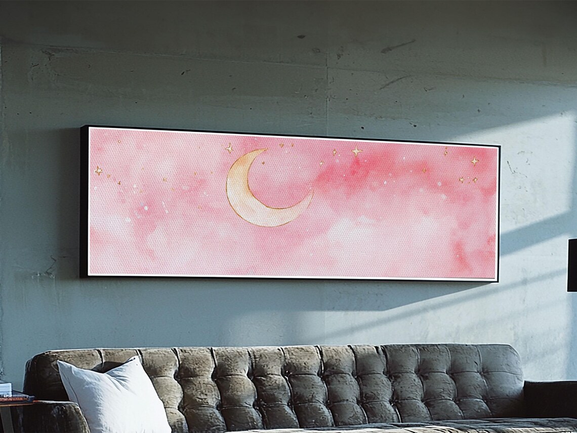 Crescent Moon Light Pink Minimalist Boho Art Print - Image 3