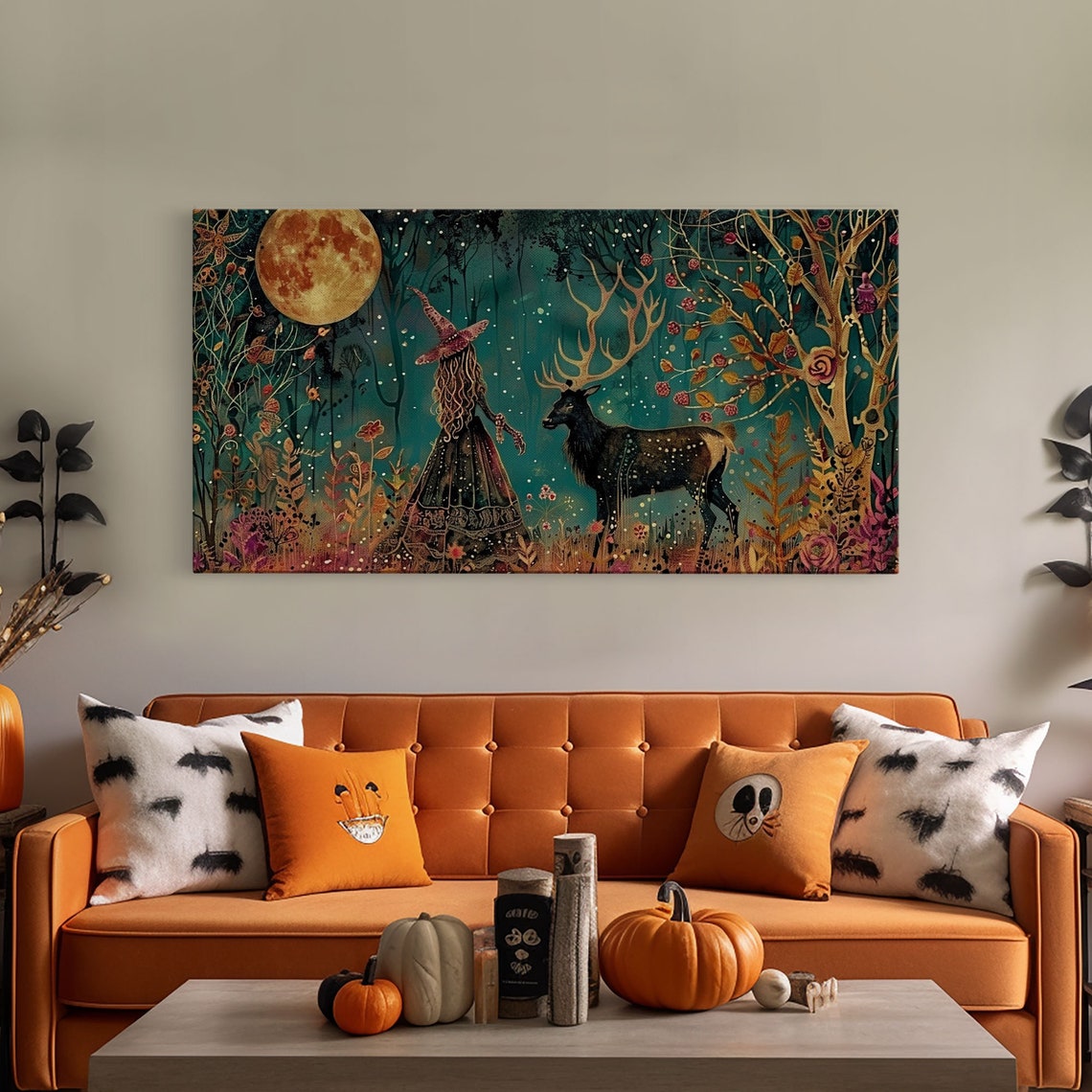 Victorian Witch With Elk Familiar Under Moonlight Art Nouveau Print - Image 5