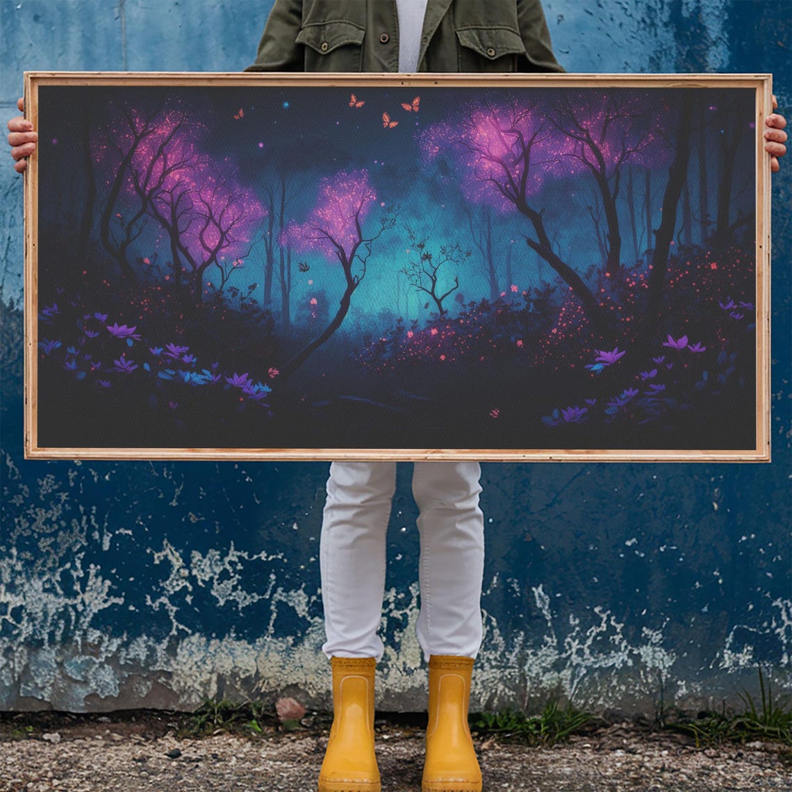 Glowing Purple Trees Night Fantasy Forest Butterflies Mystical Poster - Image 6