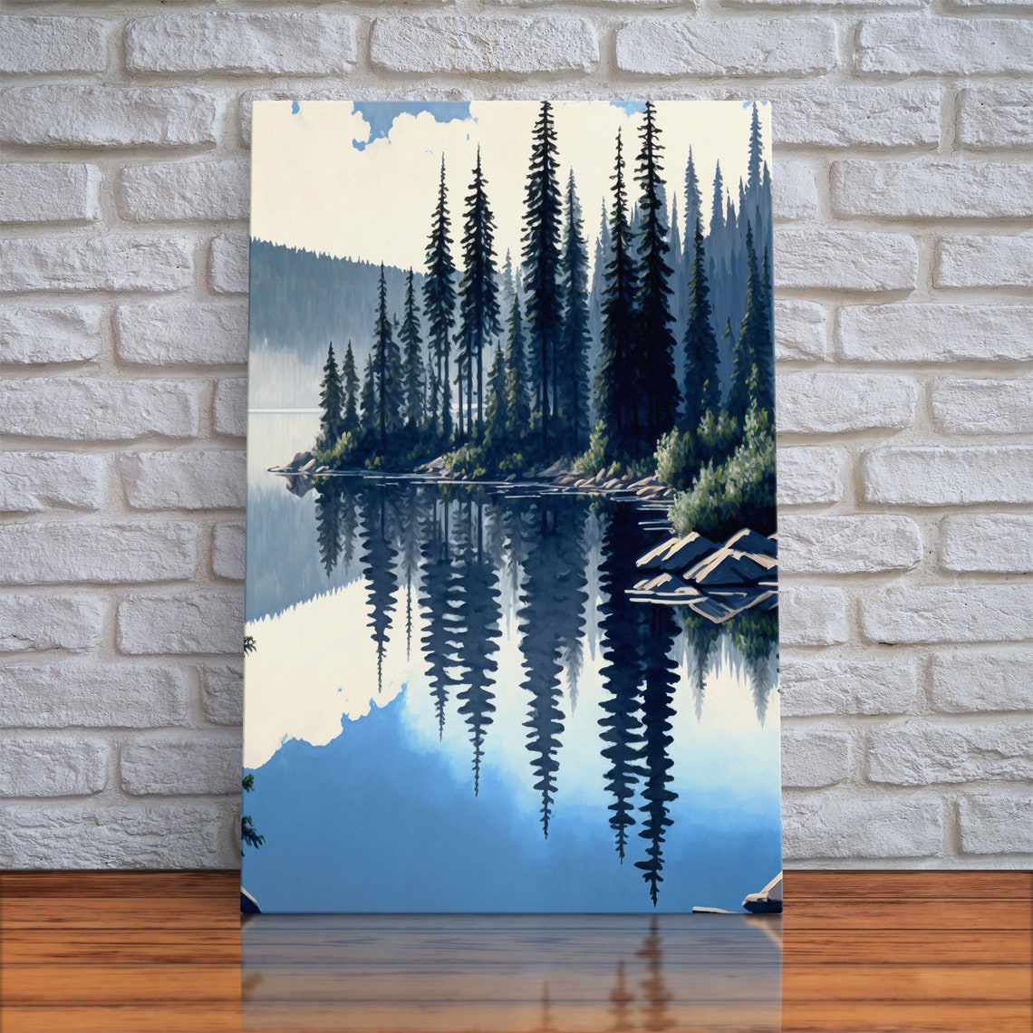 Pacific Northwest Pine Forest Lake Mirror Reflection Mountain Poster - Image 5