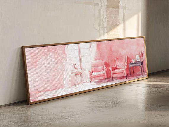 Dreamy Pink Chairs Framed Print Light Pink Wall Art Living Room Art Above Couch Art Cottagecore Home Decor Bedroom Art
