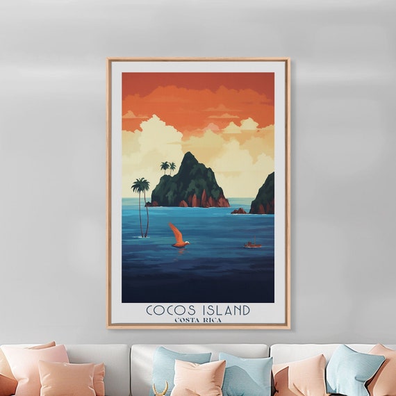 Cocos Island Costa Rica Art Framed Print Travel Poster Original Wall Art Home Decor Gift For Travel Lover Wall Hanging