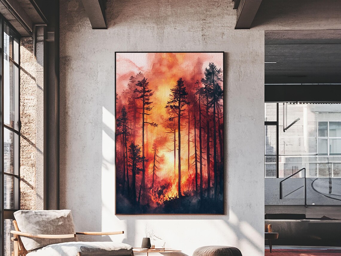Forest Fire Watercolor Art Print, California Landscape - Image 2