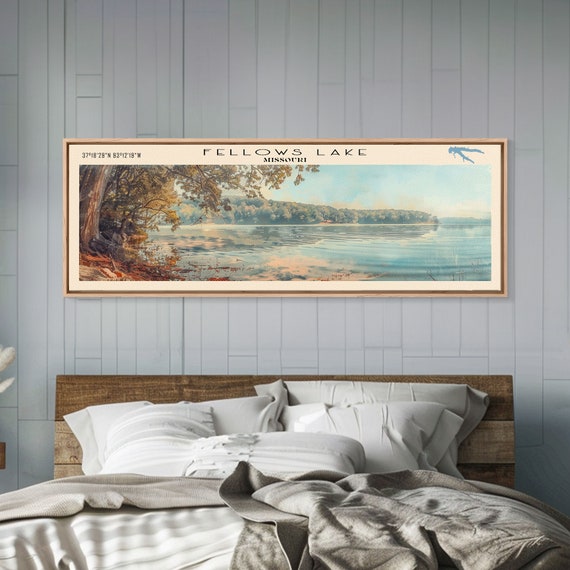 Fellows Lake Missouri Framed Print Lake House Decor Panoramic Wall Art Travel Poster Rustic Lake Painting Home Decor